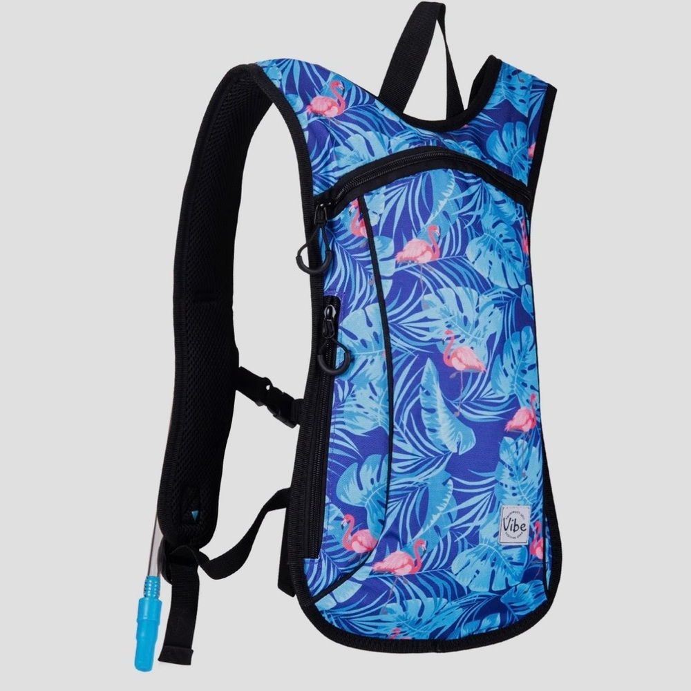 NWT Vibe Festival Gear Hydration Backpack in a Famingo/Tropical Pattern